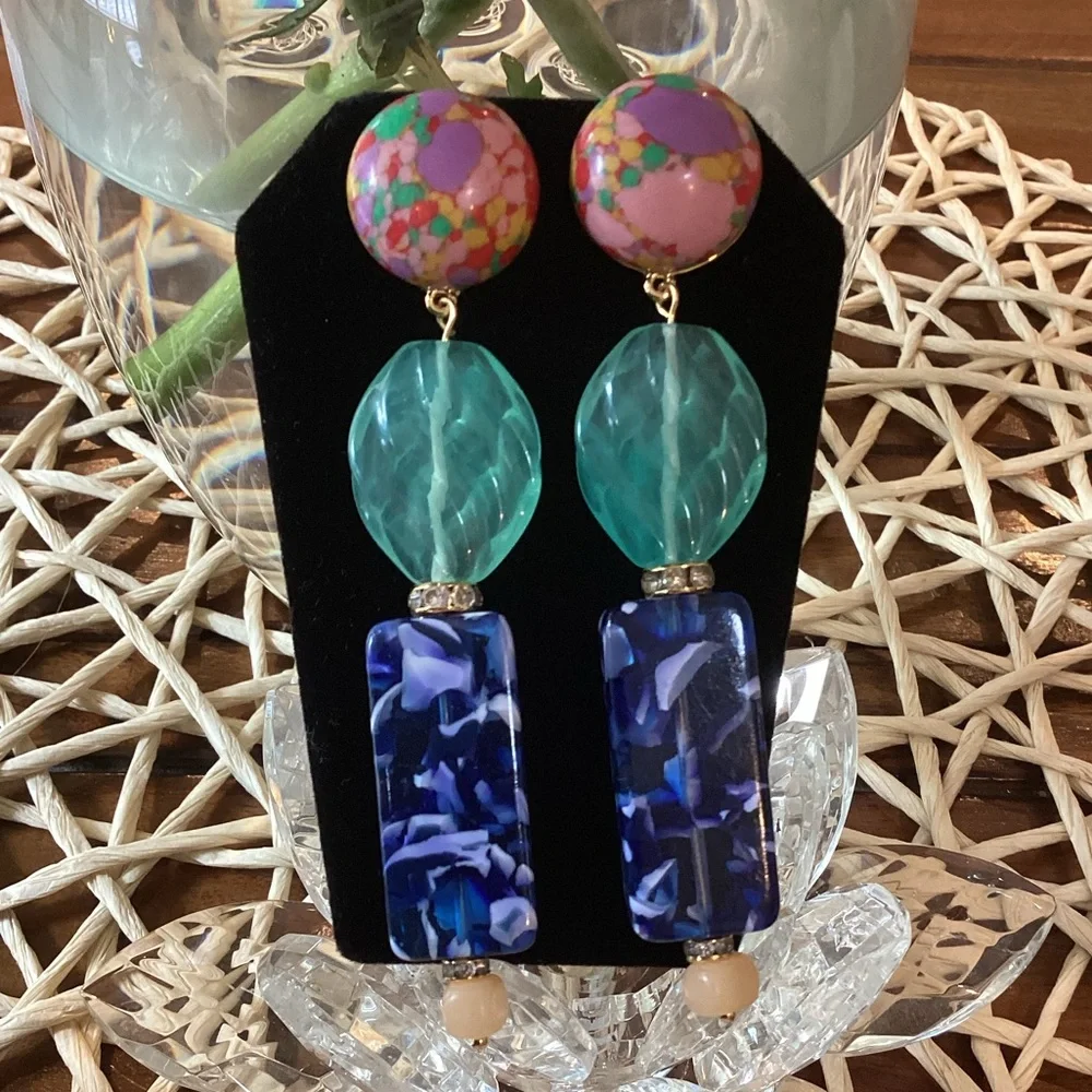 🆕 LELE SADOUGHI STONE STACKED SIGNED PIERCED EARRINGS-NEW ON CARD W POUCH! - Picture 3 of 7